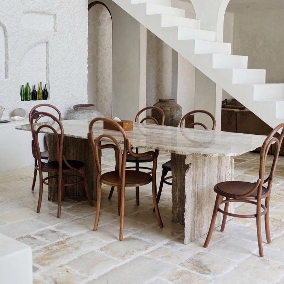 HEMSWORTH Modern Grey Travertine Dining Table