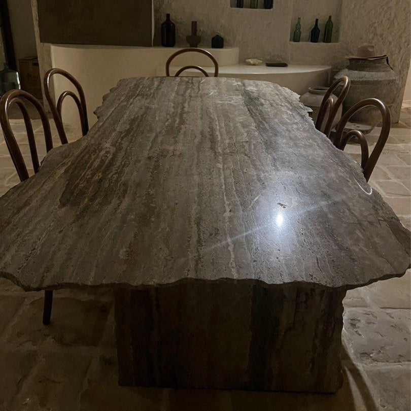 HEMSWORTH Modern Grey Travertine Dining Table
