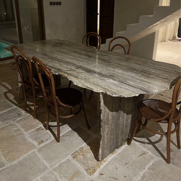 HEMSWORTH Modern Grey Travertine Dining Table