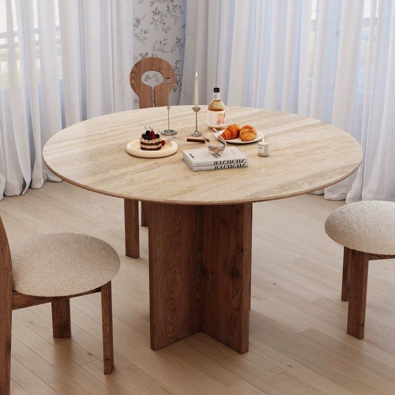 ARCHER Modern Travertine Round Dining Table