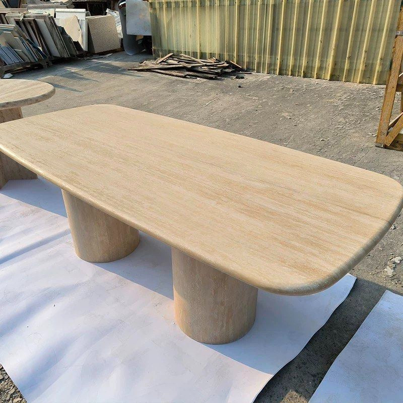 AUBREY Modern Travertine Dining Table