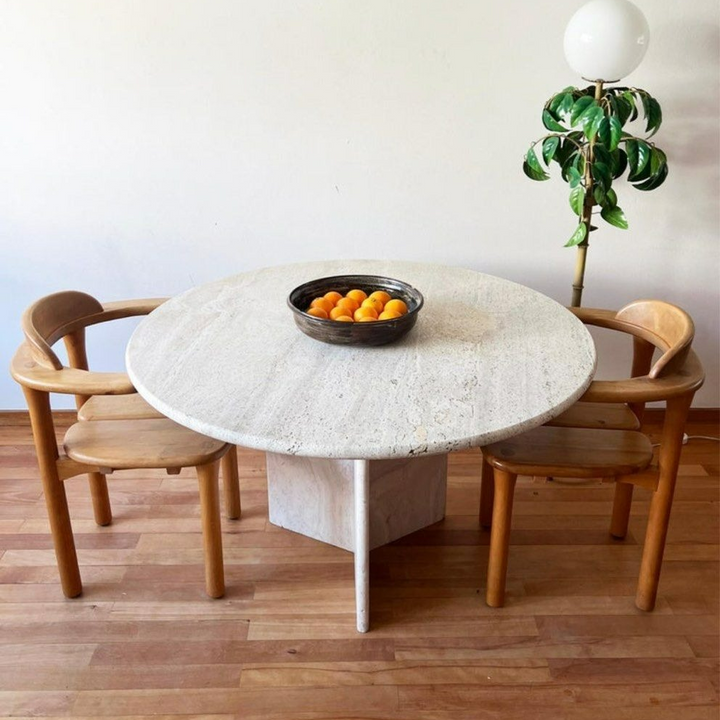 DOUGLAS Modern Travertine Round Dining Table