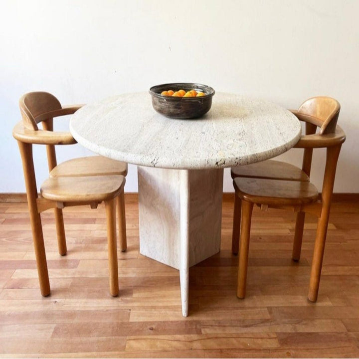 DOUGLAS Modern Travertine Round Dining Table