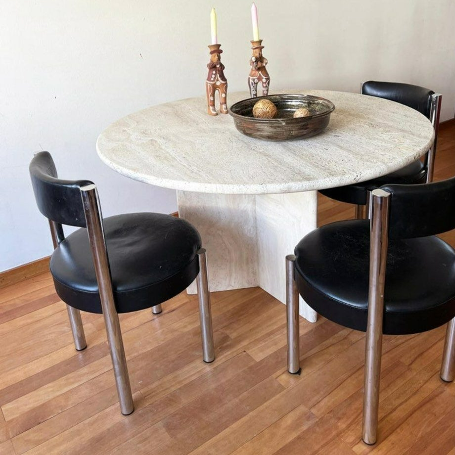 DOUGLAS Modern Travertine Round Dining Table