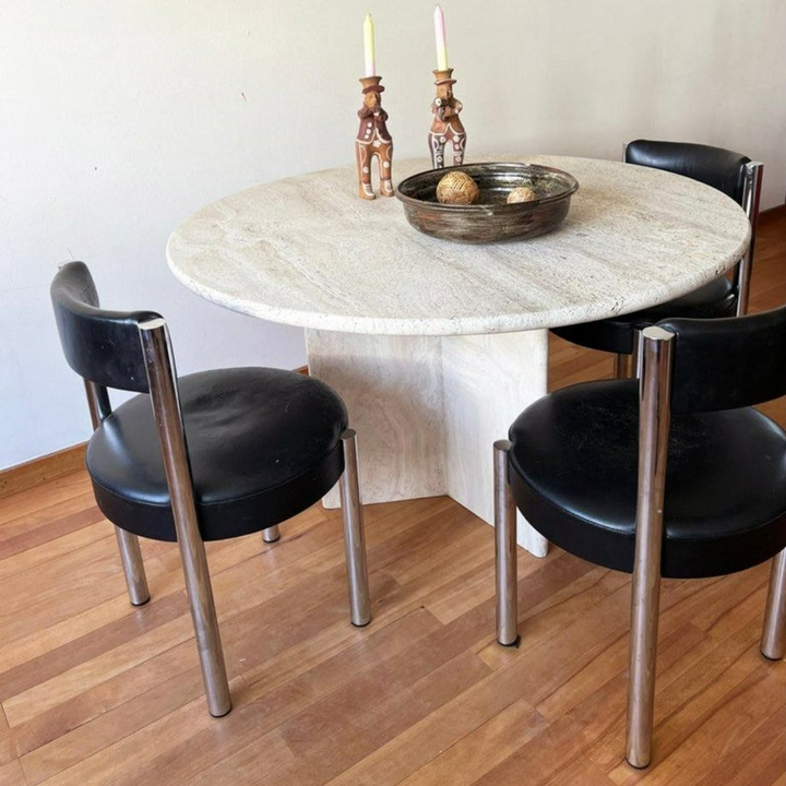 DOUGLAS Modern Travertine Round Dining Table