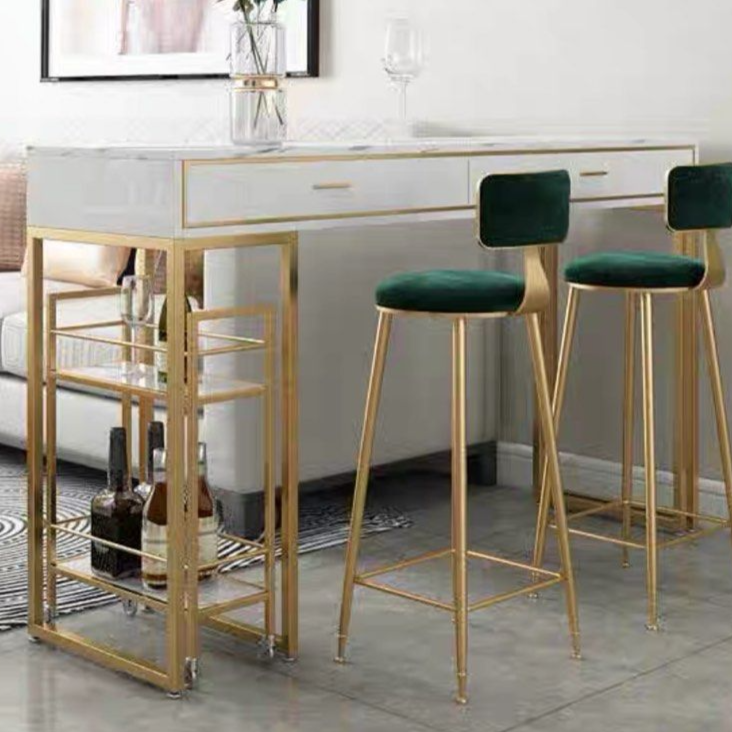 REZOS Marble Bar Table With Bar Cart