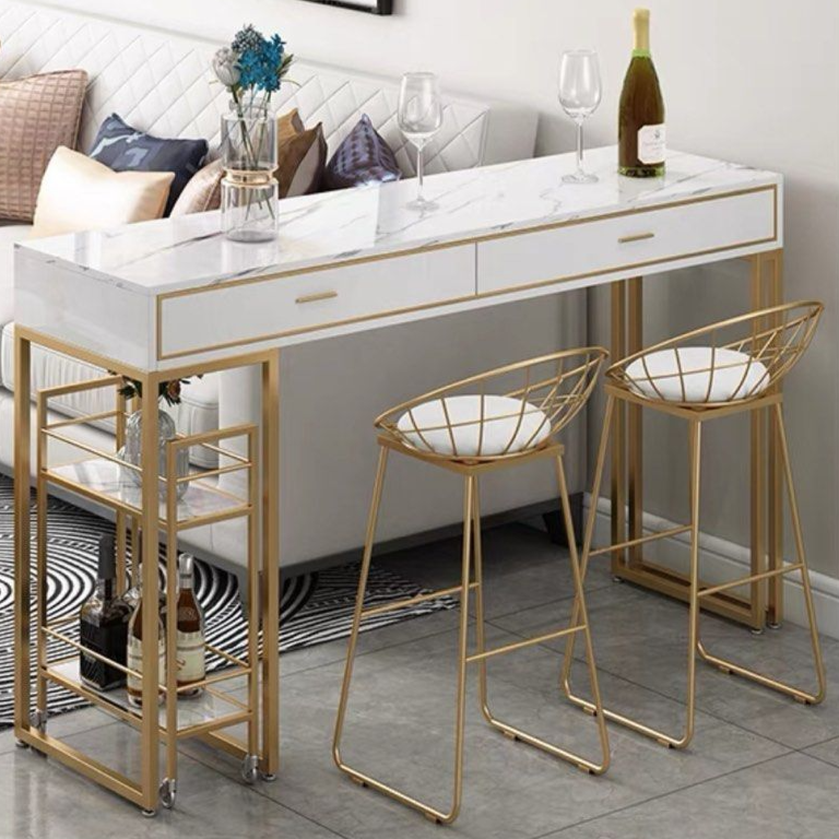 REZOS Marble Bar Table With Bar Cart
