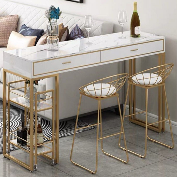 REZOS Marble Bar Table With Bar Cart