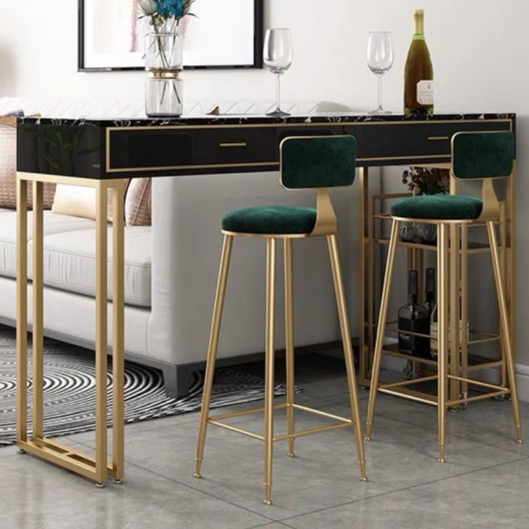 REZOS Marble Bar Table With Bar Cart