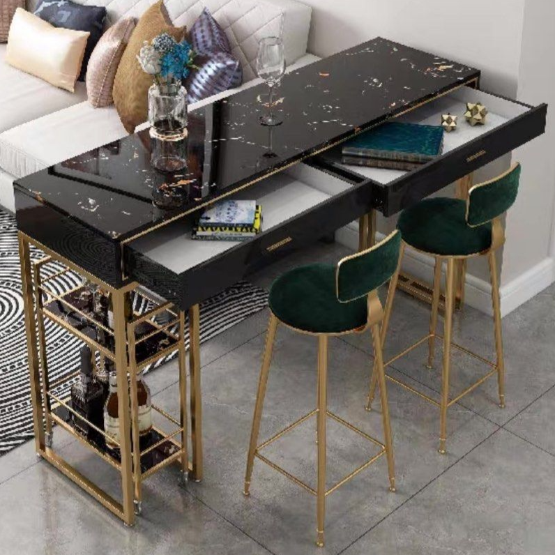 REZOS Marble Bar Table With Bar Cart