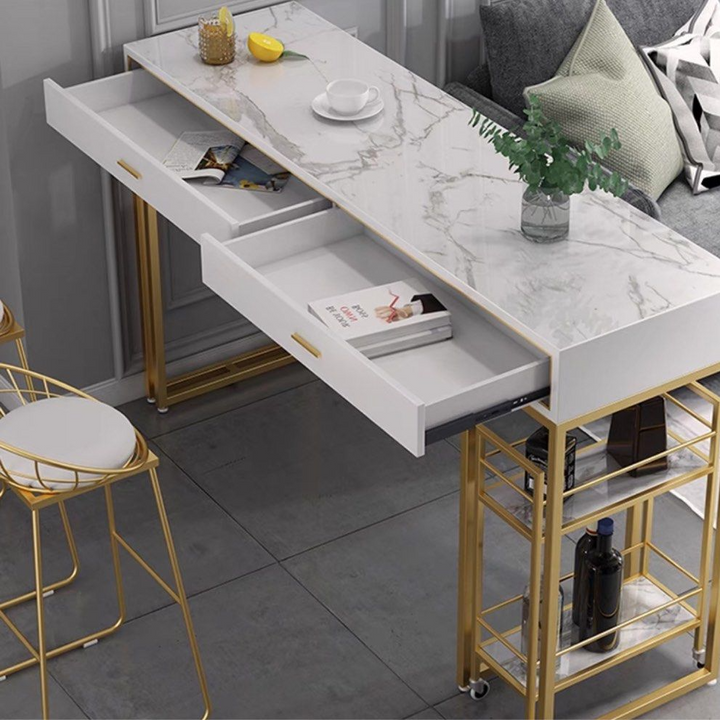 REZOS Marble Bar Table With Bar Cart
