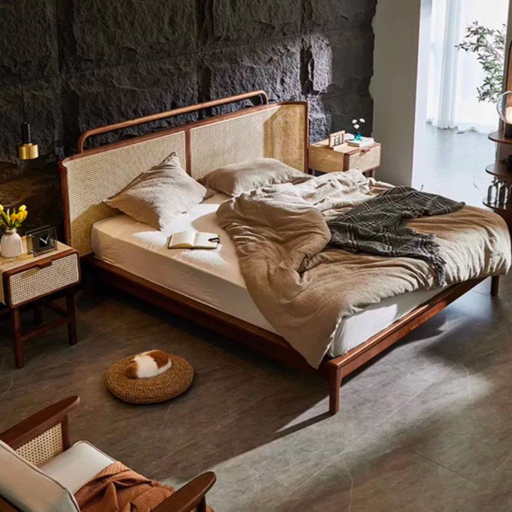 GARFEN Vintage Rattan Bedframe