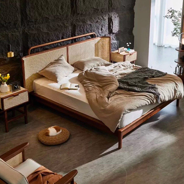 GARFEN Vintage Rattan Bedframe