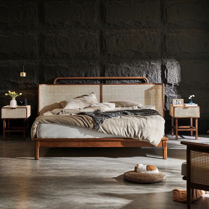 GARFEN Vintage Rattan Bedframe