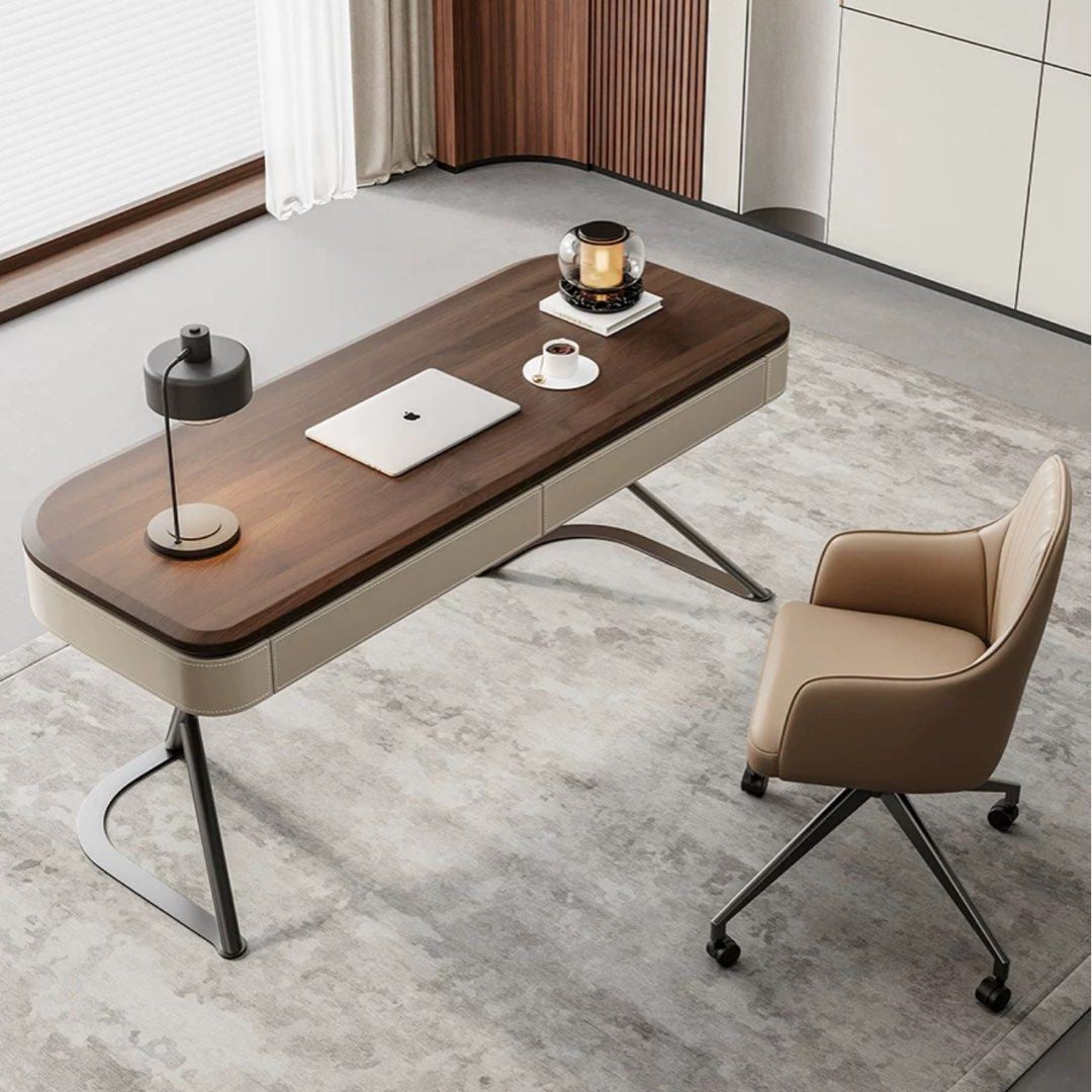LEROY Modern Walnut Wood Study Desk