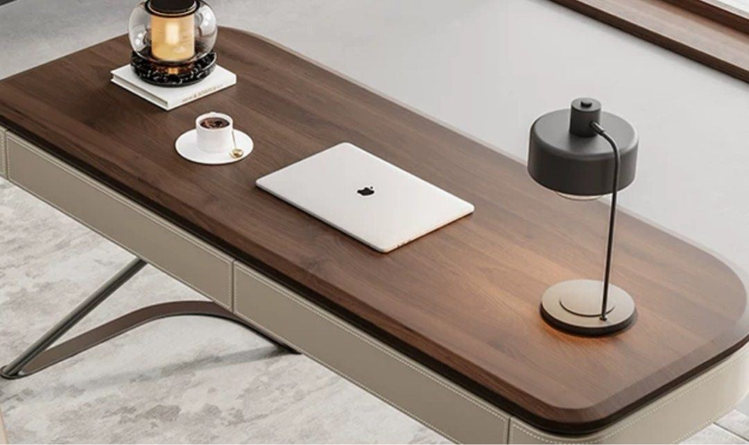 LEROY Modern Walnut Wood Study Desk