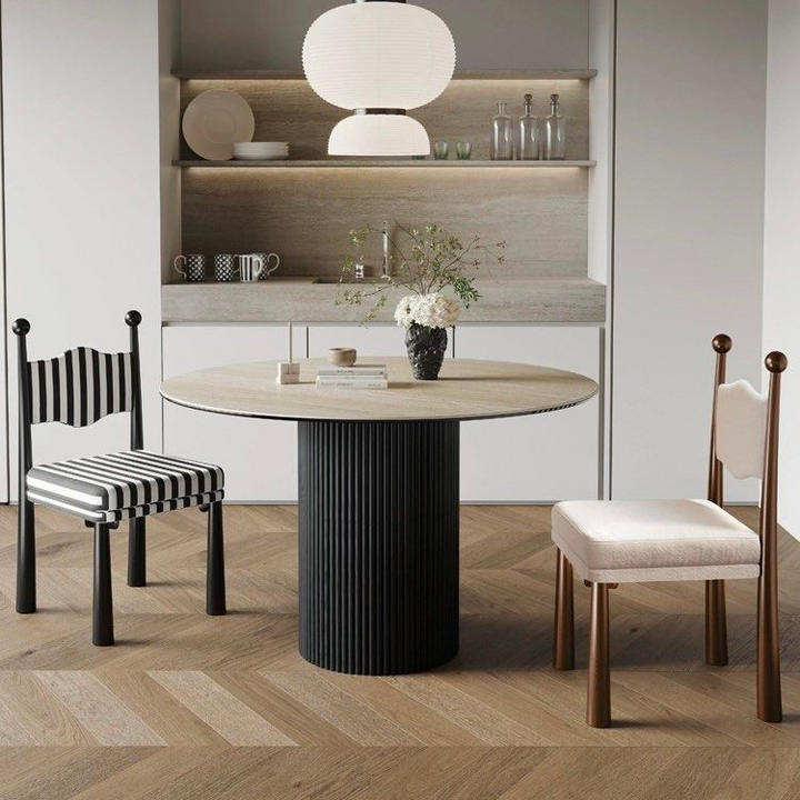 SEASONS Modern Travertine Round Dining Table