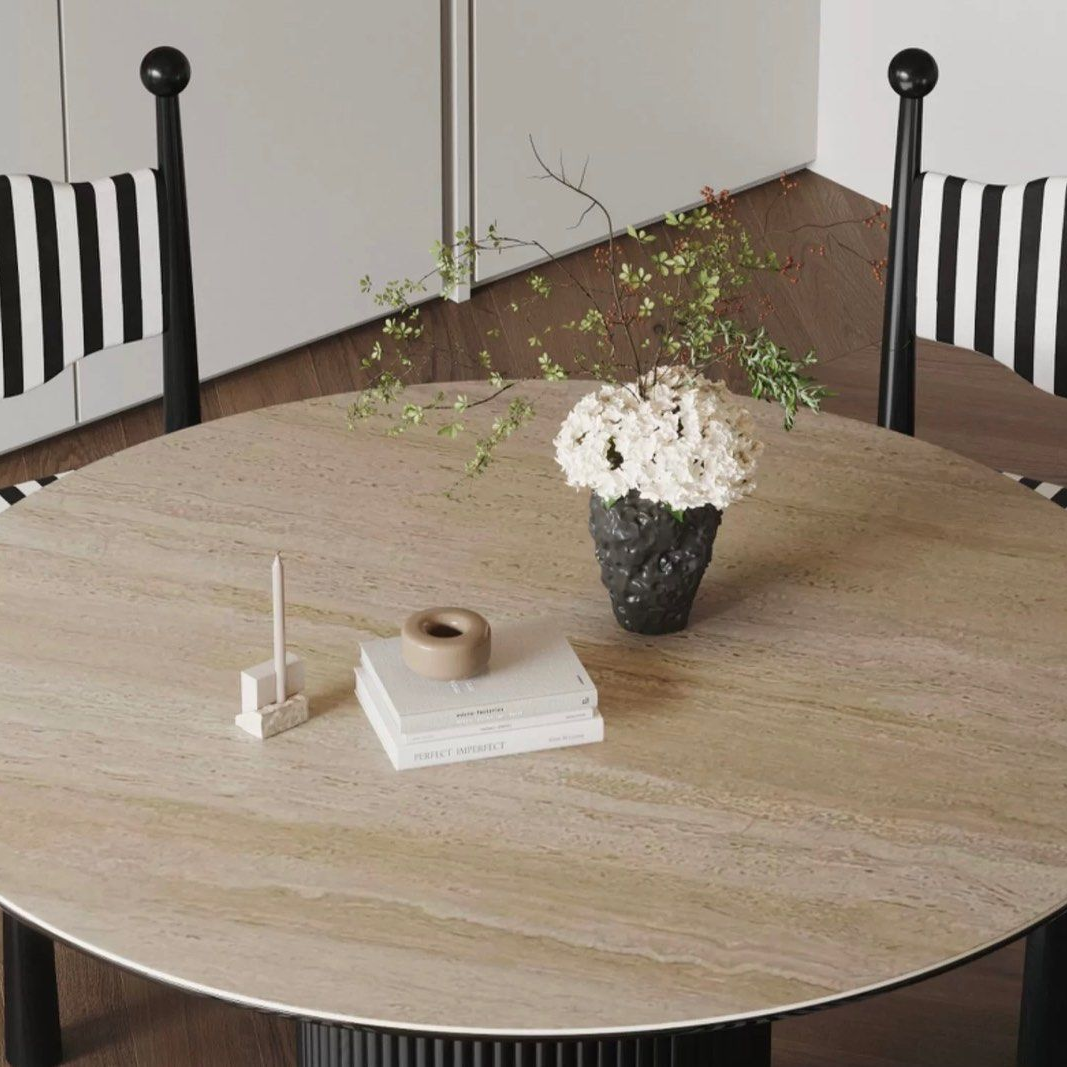 SEASONS Modern Travertine Round Dining Table