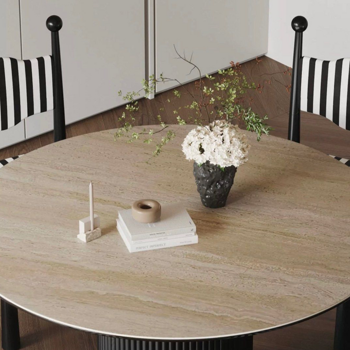 SEASONS Modern Travertine Round Dining Table