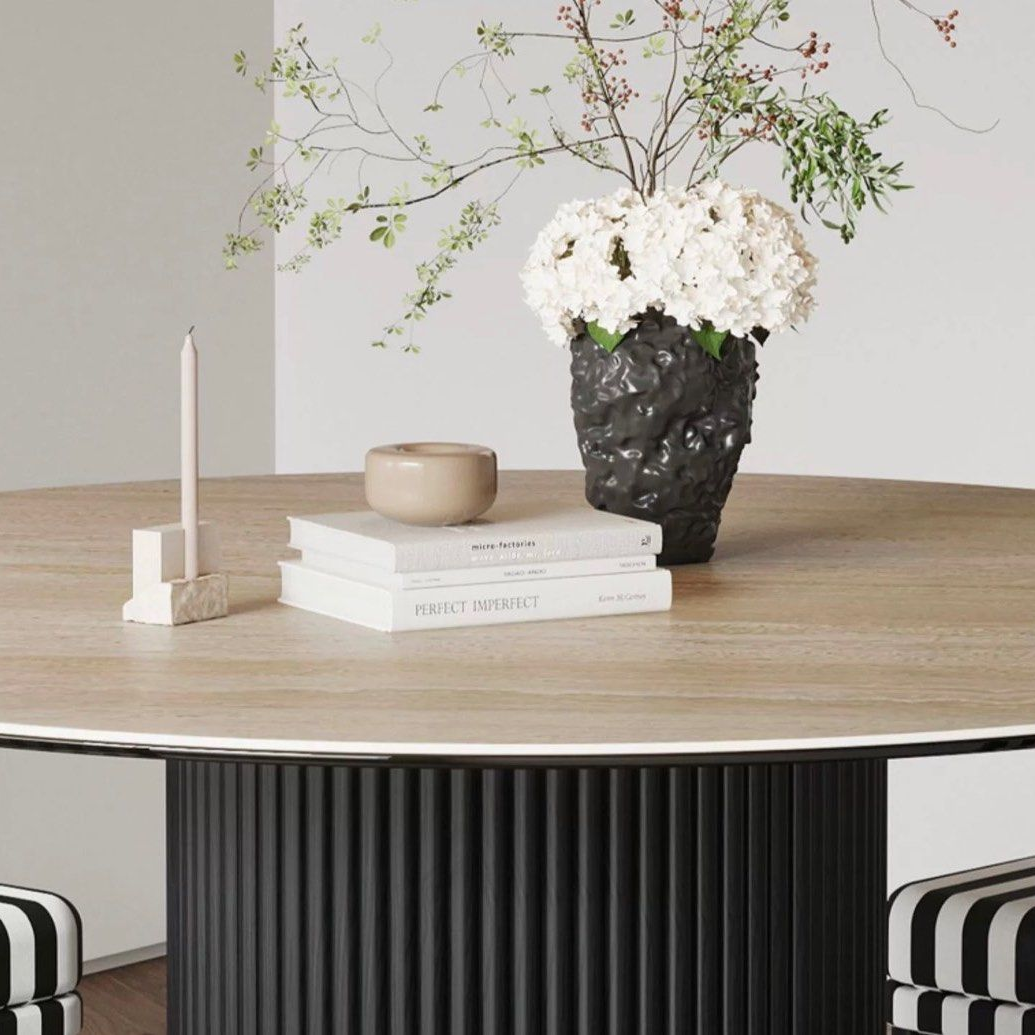 SEASONS Modern Travertine Round Dining Table