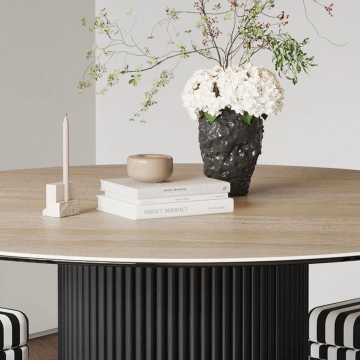 SEASONS Modern Travertine Round Dining Table
