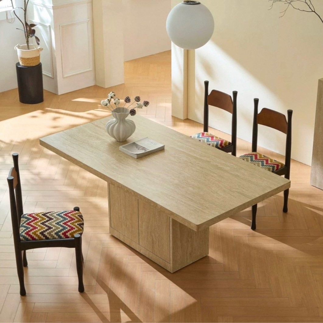 GOHA Modern Travertine Storage Dining Table