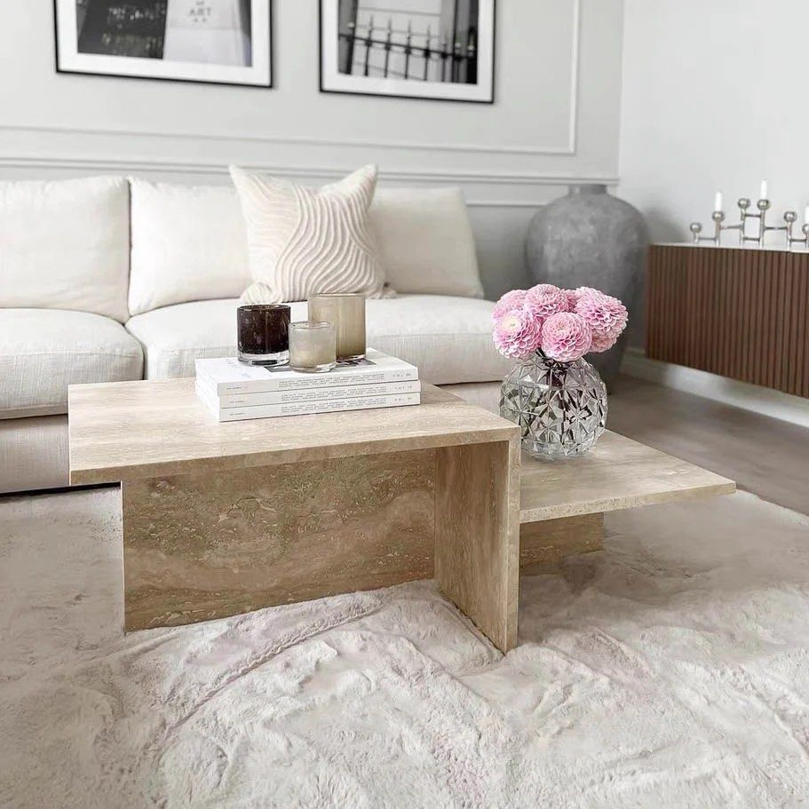 HAILEY Modern Travertine Coffee Table