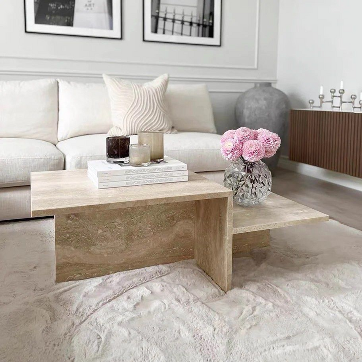 HAILEY Modern Travertine Coffee Table