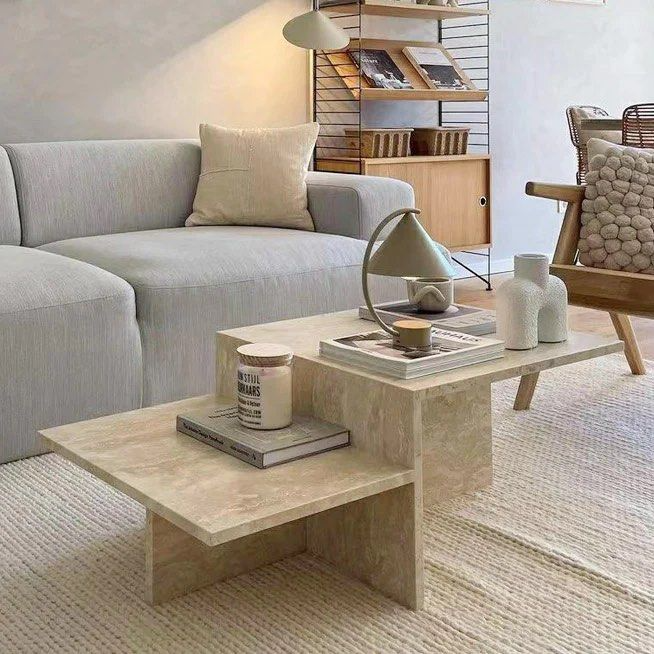 HAILEY Modern Travertine Coffee Table
