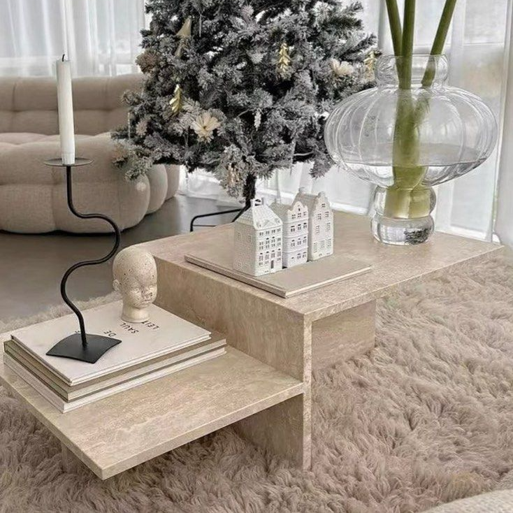 HAILEY Modern Travertine Coffee Table