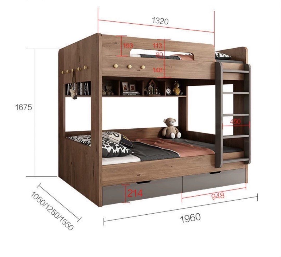 GREY Modern Double Decker Bedframe