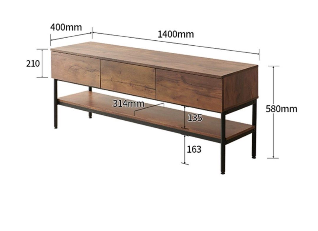 ZEM Industrial Solid Wood TV Console