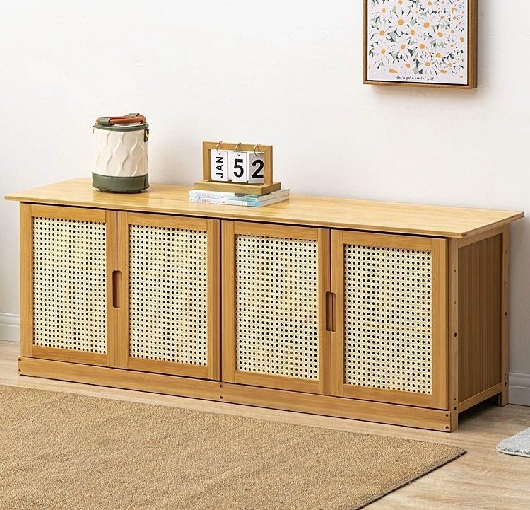HALSTON Rustic Rattan Shoe Bench