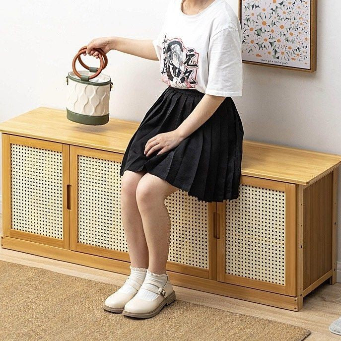HALSTON Rustic Rattan Shoe Bench