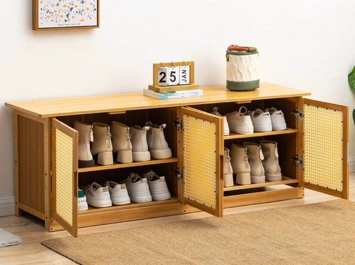 HALSTON Rustic Rattan Shoe Bench