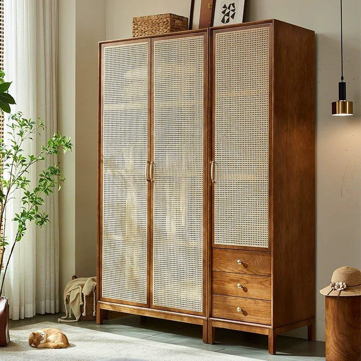 LUCIUS Rustic Rattan Wardrobe