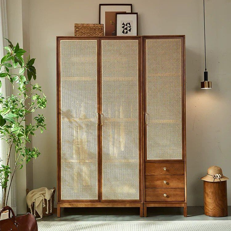 LUCIUS Rustic Rattan Wardrobe