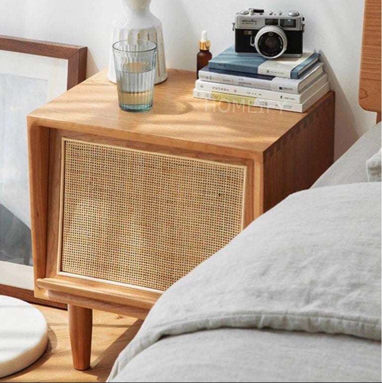 JALI Rattan Solid Wood Nightstand
