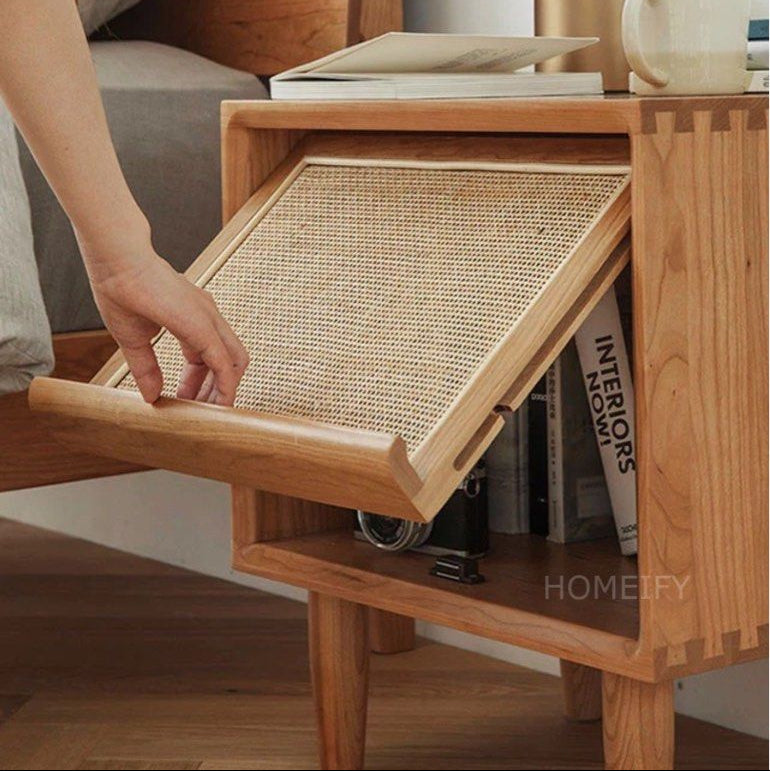 JALI Rattan Solid Wood Nightstand