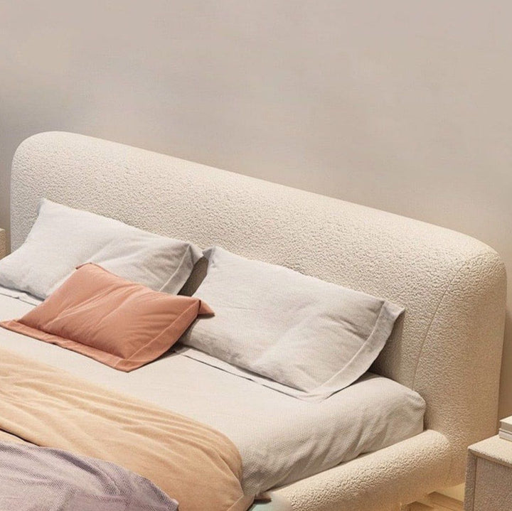JANIFE Modern Boucle Floating LED Bedframe