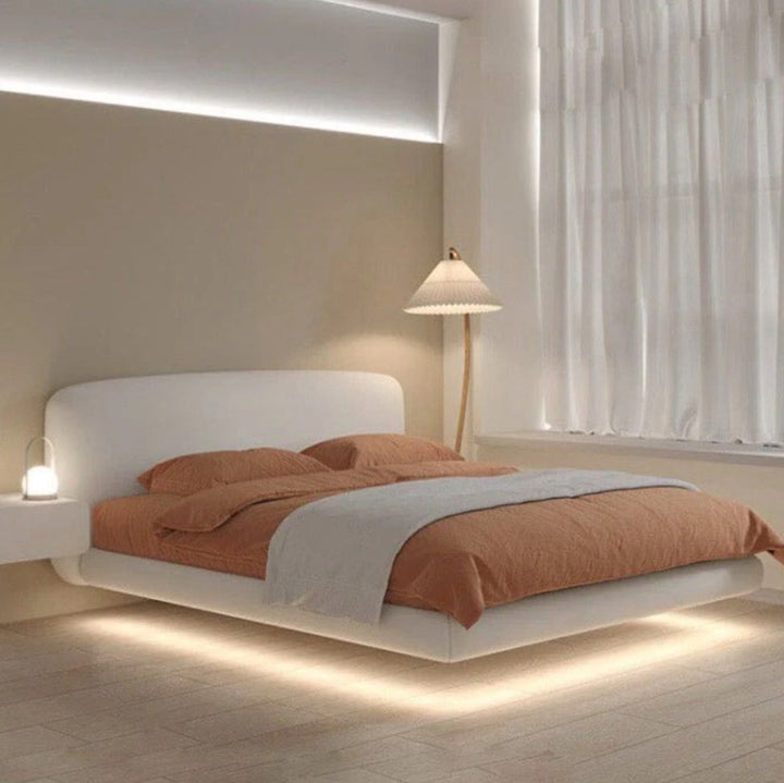 JANIFE Modern Boucle Floating LED Bedframe