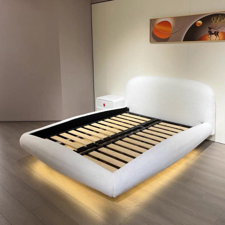 JANIFE Modern Boucle Floating LED Bedframe