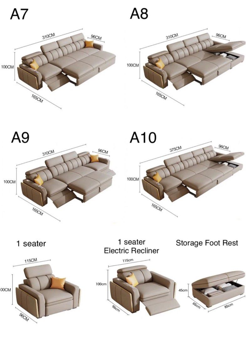 LUNESSA Electric Recliner Leather Storage Sofa