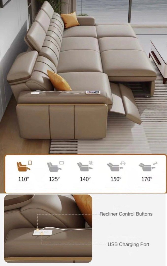 LUNESSA Electric Recliner Leather Storage Sofa