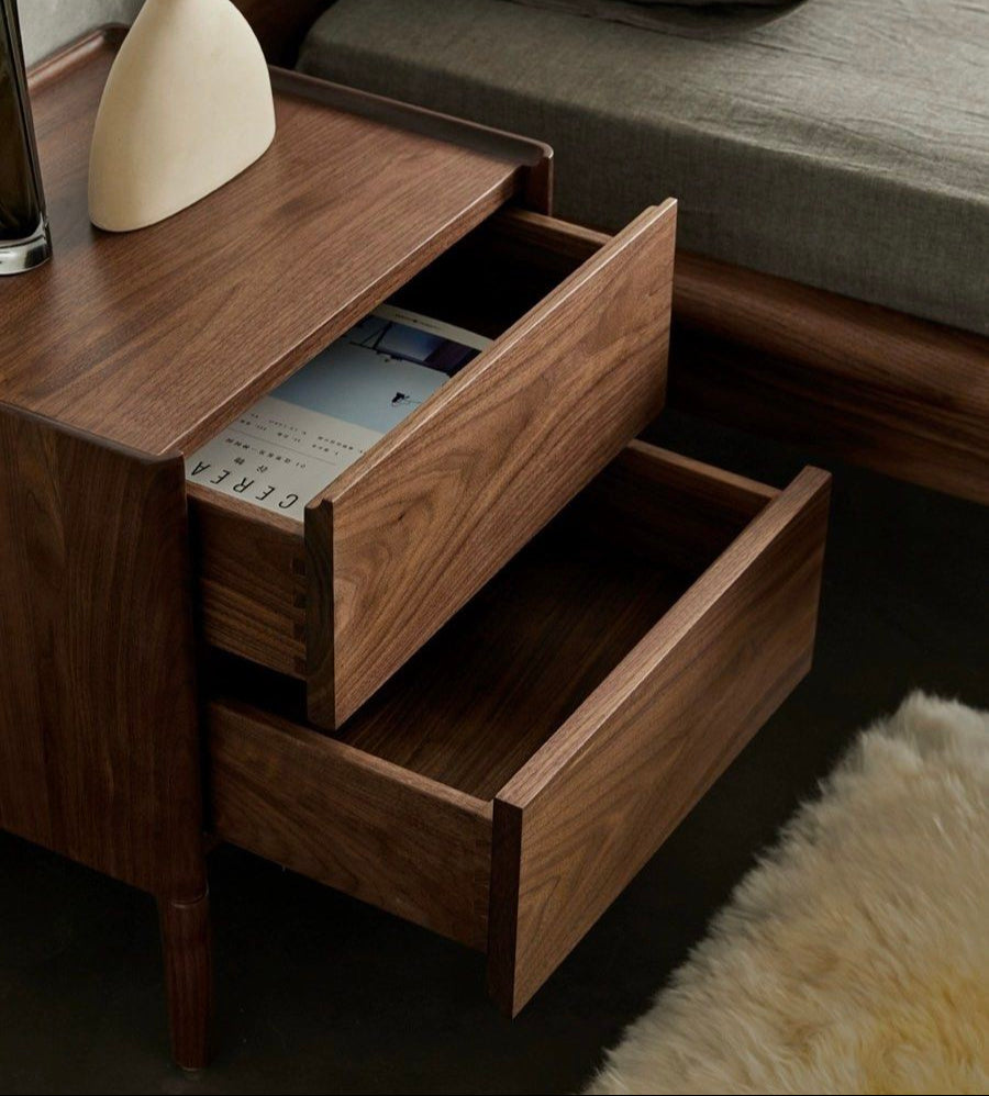JAVIN Modern Walnut Wood Bedside Table