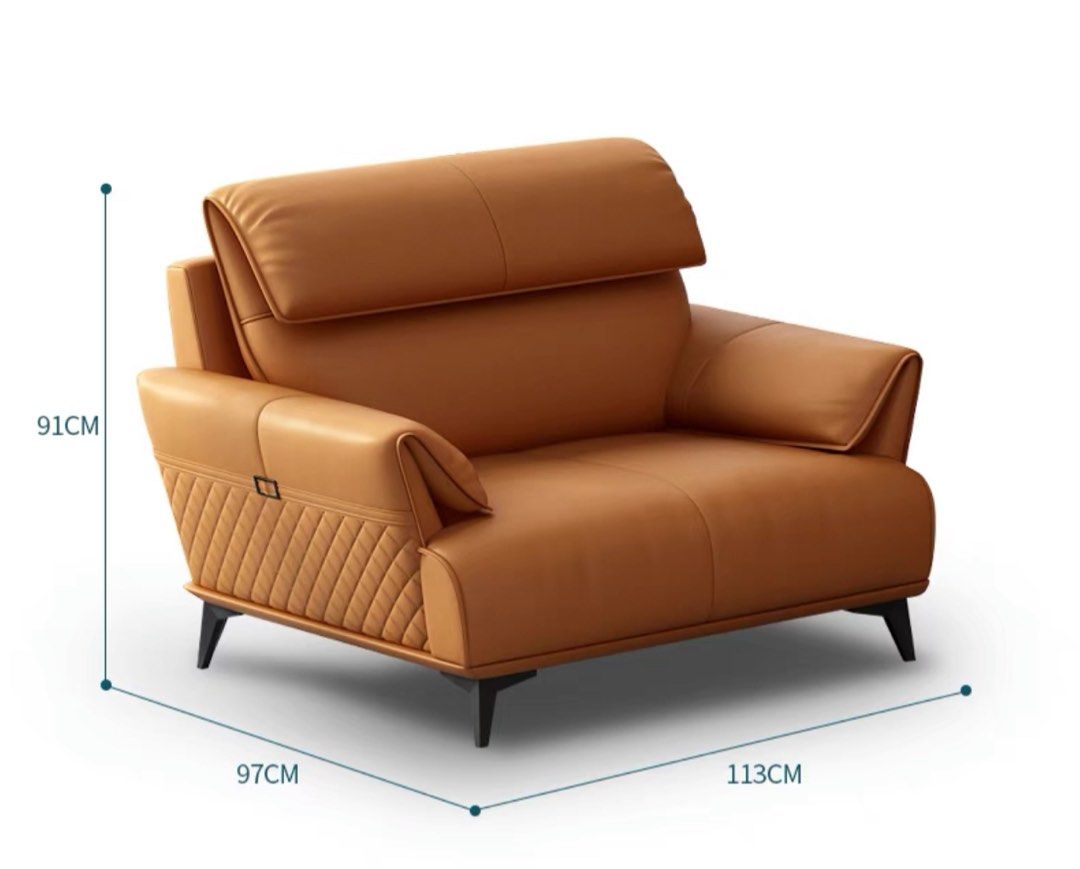 ALVERON Modern Genuine Leather Sofa