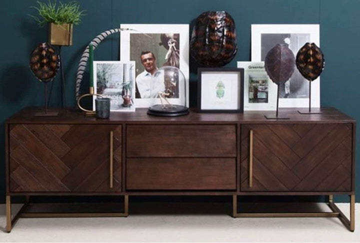 RANLOR Herringbone Acacia Wood TV Console