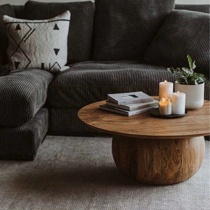 JURVA Modern Solid Wood Round Coffee Table