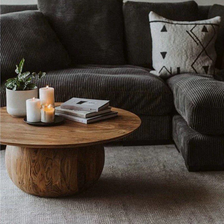 JURVA Modern Solid Wood Round Coffee Table