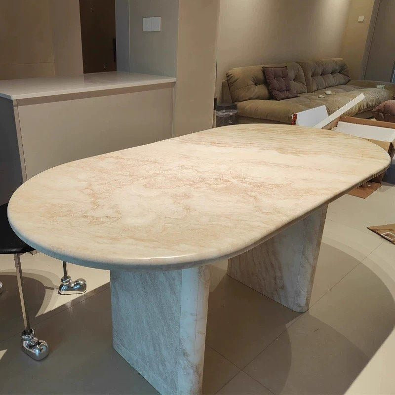 BAVES Modern White Travertine Dining Table